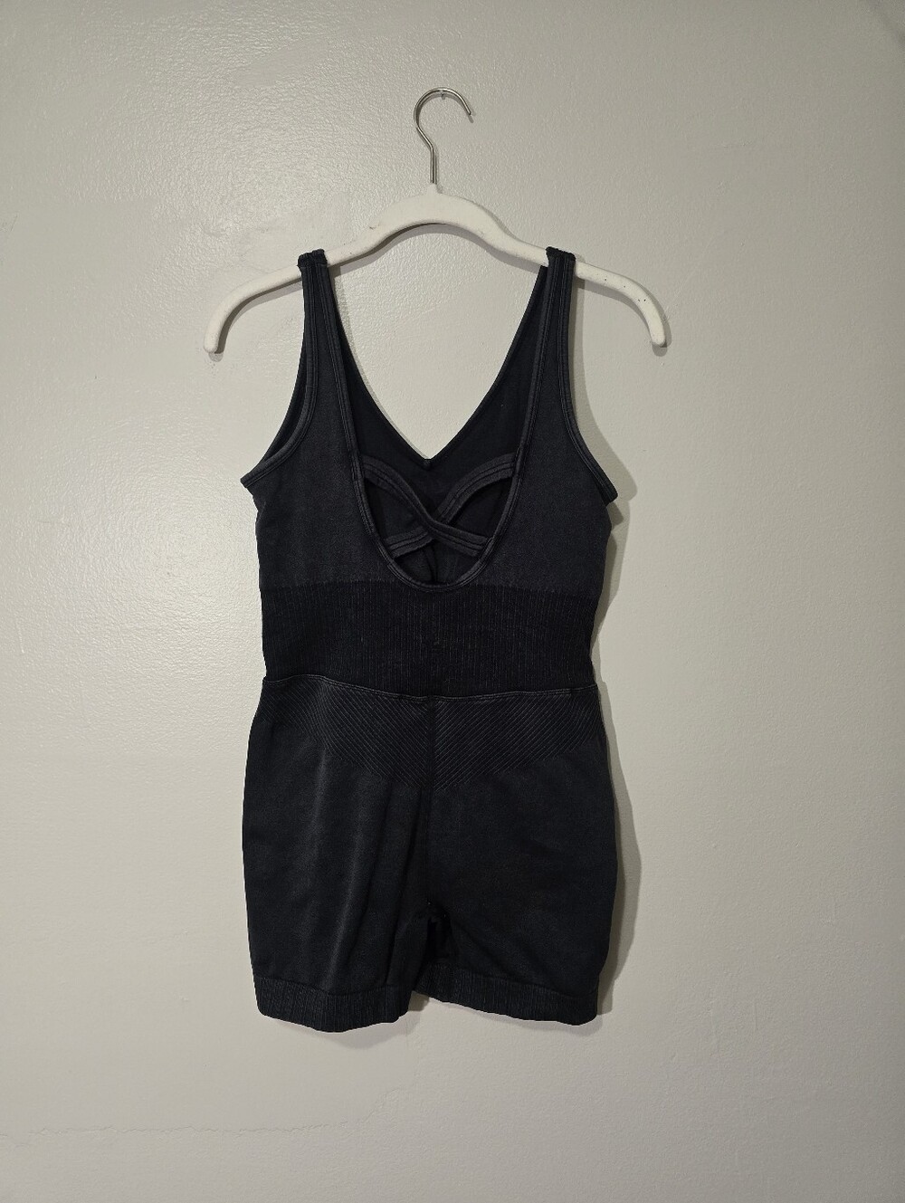 Black V-Neck One-Piece Bodysuit Romper - Picture 5 of 5